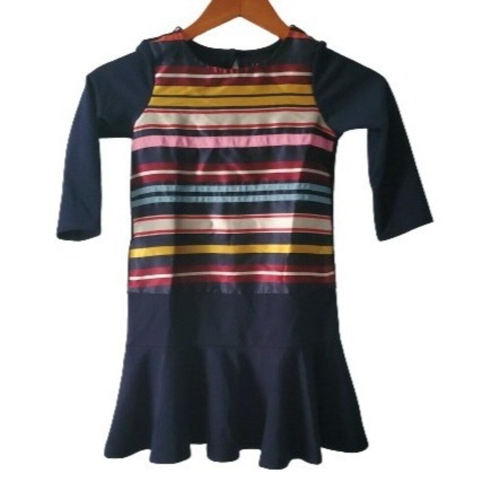 Lands' End Girls Navy Blue Multicolor Brocade Ribbon Stripe Dress Size L (6X-7) - Picture 3 of 14